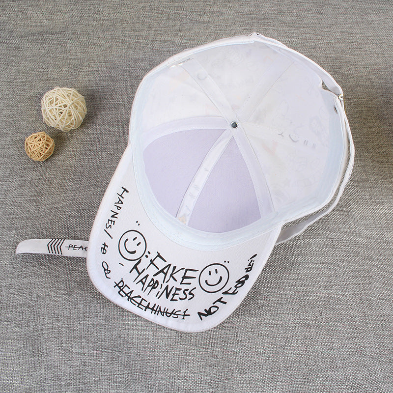 Korean version of Harajuku style graffiti pattern personality long belt peaked hat female summer street all-match sunshade baseball cap male