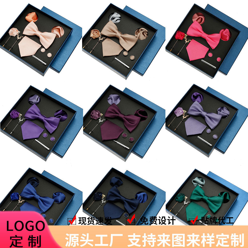 Men's tie, formal suit, bow tie, business gift box set, wedding light luxury gift for boyfriend, wedding groom suit