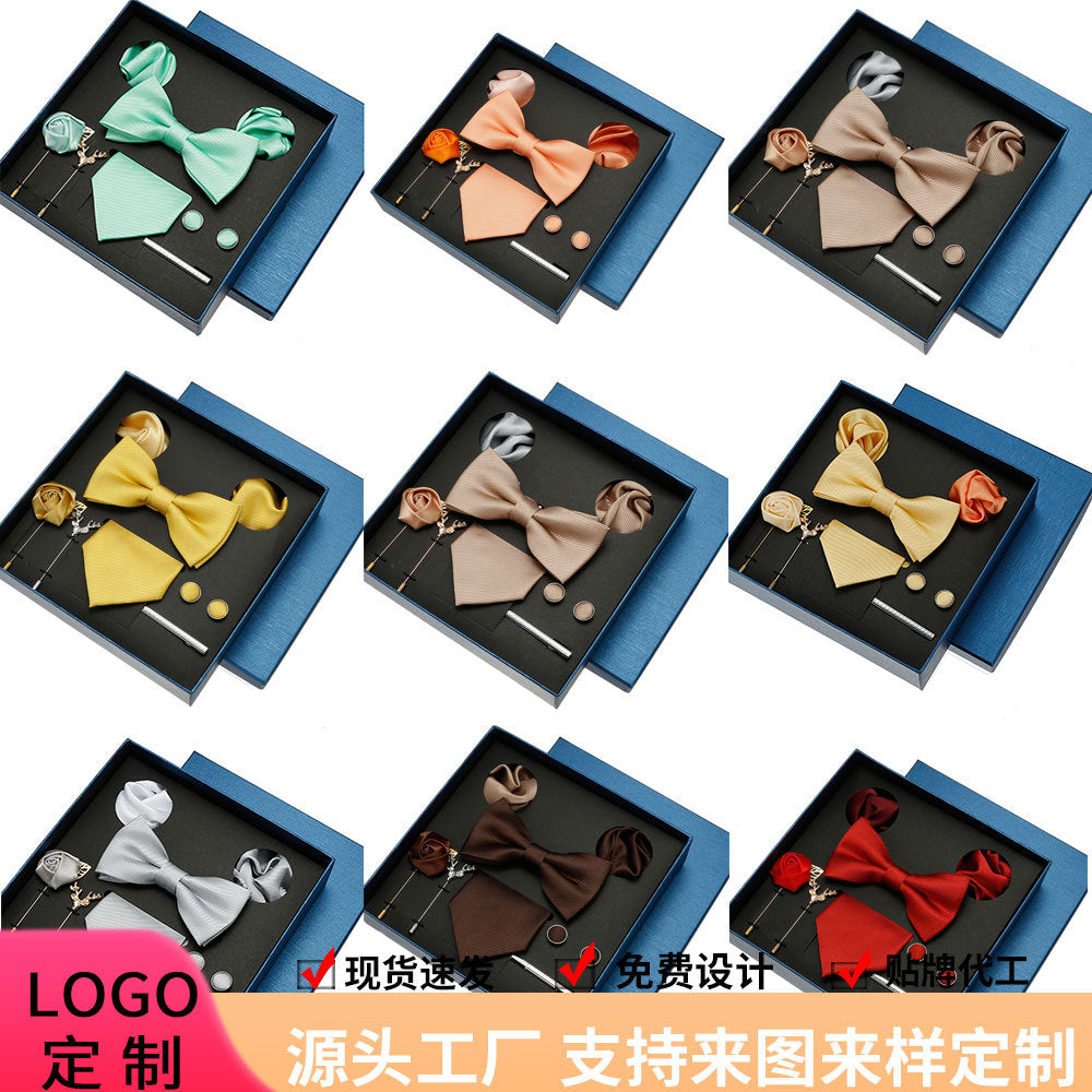 Men's tie, formal suit, bow tie, business gift box set, wedding light luxury gift for boyfriend, wedding groom suit